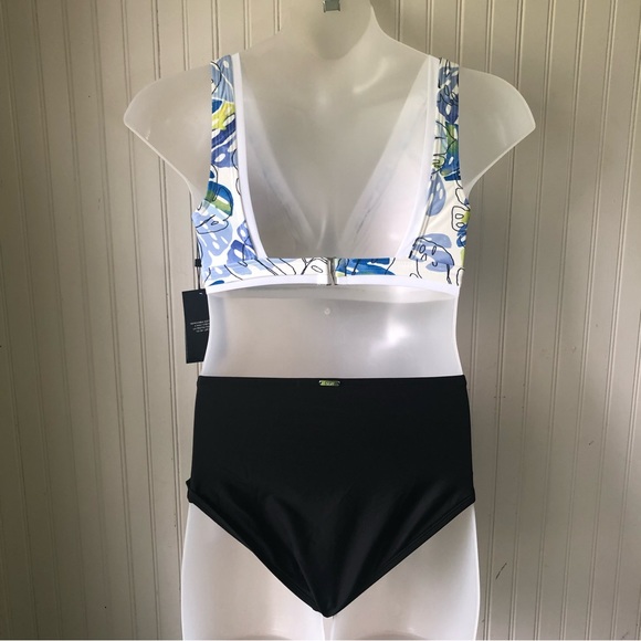 TOMMY HILFIGER DKNY Retail $136 Tropical V-Neck Swim Top High Waist Bottoms Med - Picture 4 of 7
